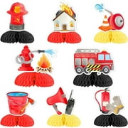 8 Pieces Fire Truck Honeycomb Centerpieces - Firefighter Firetruck Party Table Decorations, Fireman Theme Birthday Party Baby Shower Supplies