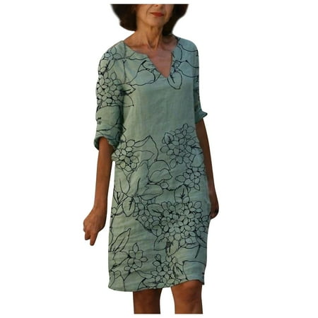 

Sweater Dress for Women Valentines Dress for Women Fashion Womens Retro Printing V-Neck Short Sleeve Comfy Casual Dress Summer Dresses Homecoming Dresses on Clearance Green L