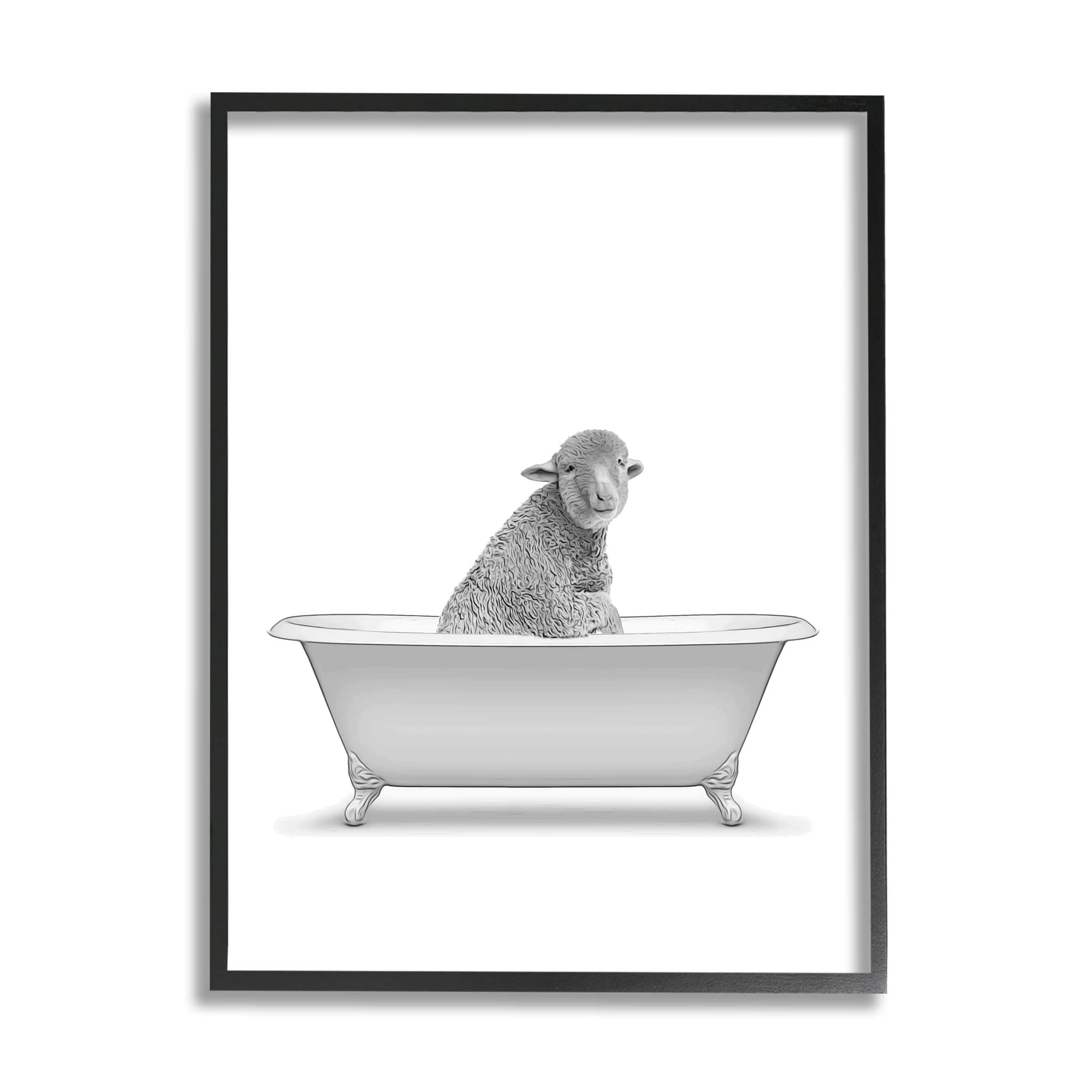 Stupell Industries Farmhouse Sheep In Bathtub Animals & Insects Painting Gray Framed Art Print Wall Art