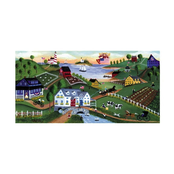 Trademark Fine Art Cheryl Bartley American Folk Art Seaside With Angel Canvas Wall Art - 10x19
