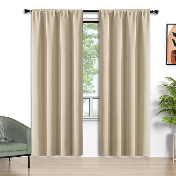 Cortinas Blackout Beige Juego de 2 Paneles, Cortinas Blackout con Bolsillo para Barra de 52x84 Pulgadas, Cortinas Térmicas Aisladas para Ventanas en Verano, Cortinas Sólidas con Privacidad Asegurada