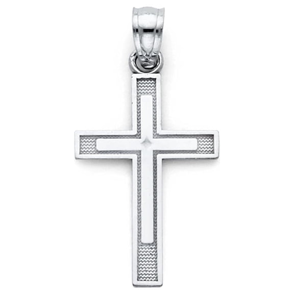14KW Gold Cross Religious Pendant | White Gold Charm Pendant for Necklace Chain | Jewelry Gift for Men Women | 21 x 15 MM | 0.8 grams