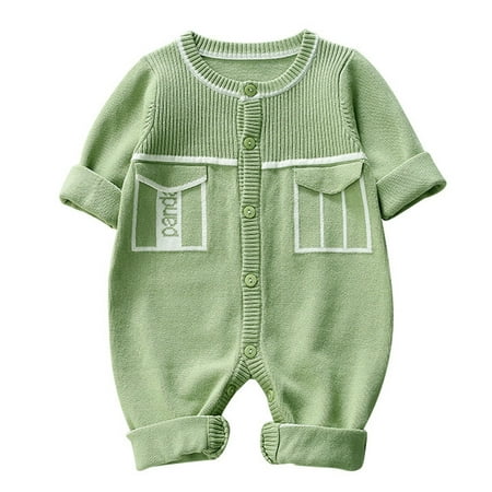 

ASFGIMUJ Toddler Girls Sweater Baby Button Down Knitted Romper Cotton Long Sleeve Boy Clothes Baby Splice Jumpsuit 1 Piece Outfits Tops 3 Months-6 Months