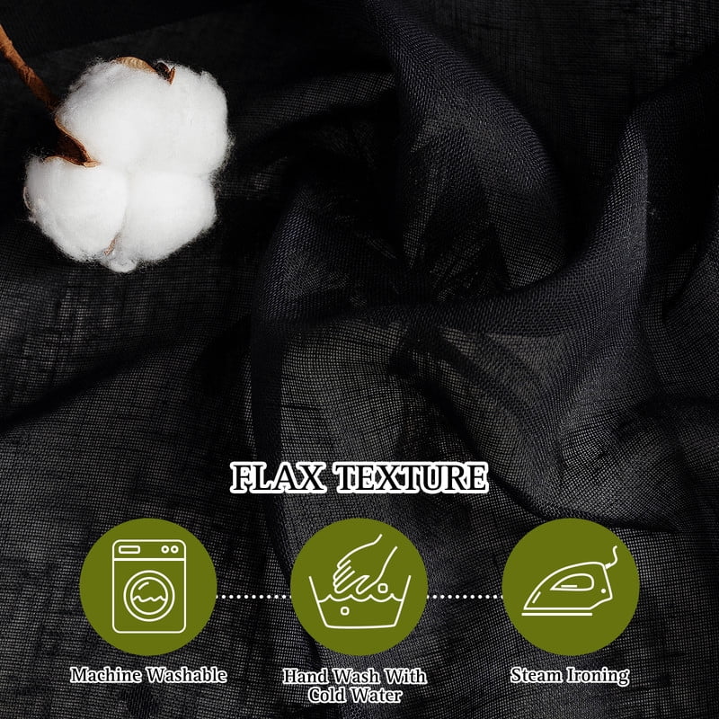 NICETOWN Black Sheer Curtains for Bedroom, Grommet Semi Sheer Linen Window Treatment Linen Weave Vertical Drapes Privacy with Light Filter for Kid's Room, 52"x63", 2 Panels