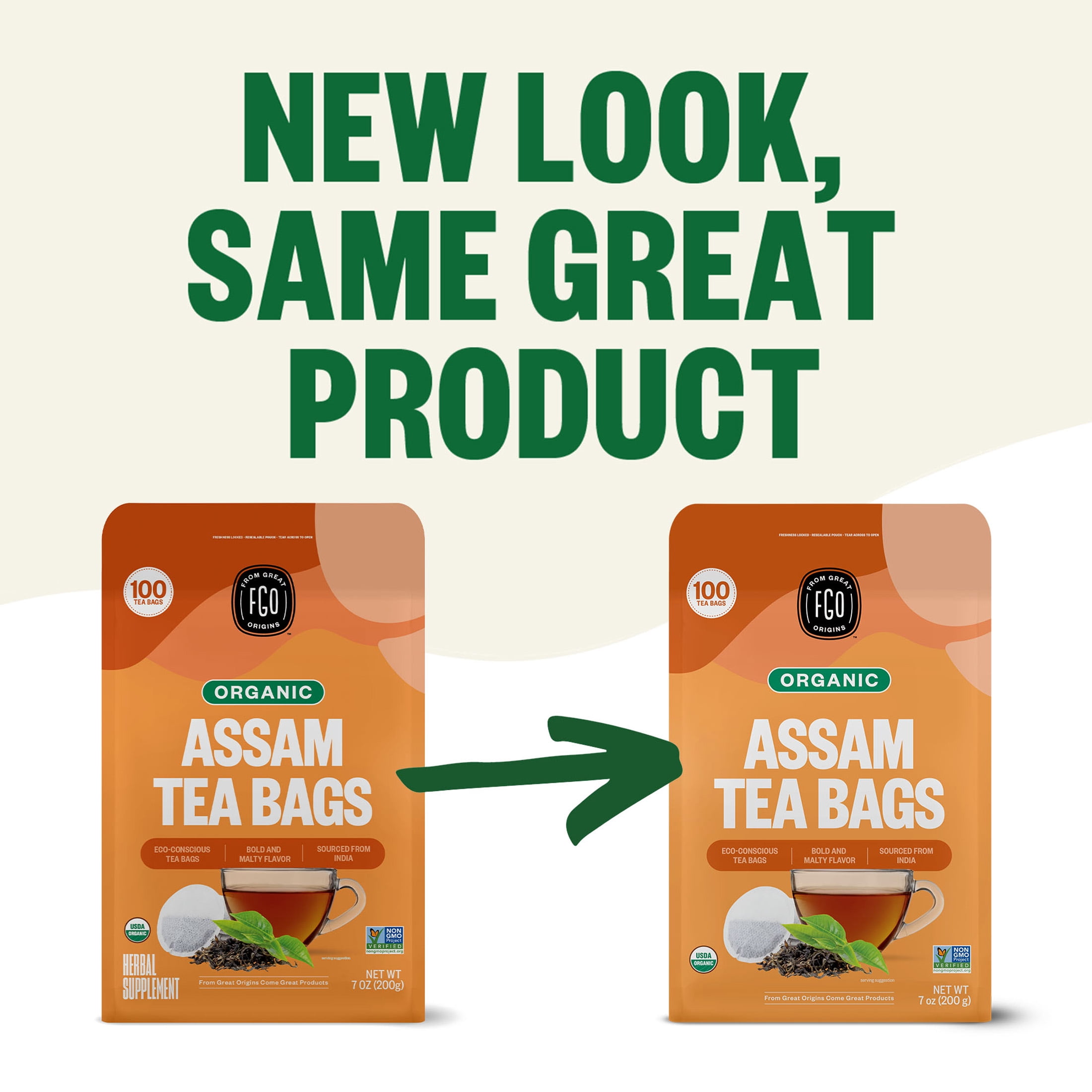FGO Assam Tea, Organic, Eco-Conscious Tea Bags (100 Count)