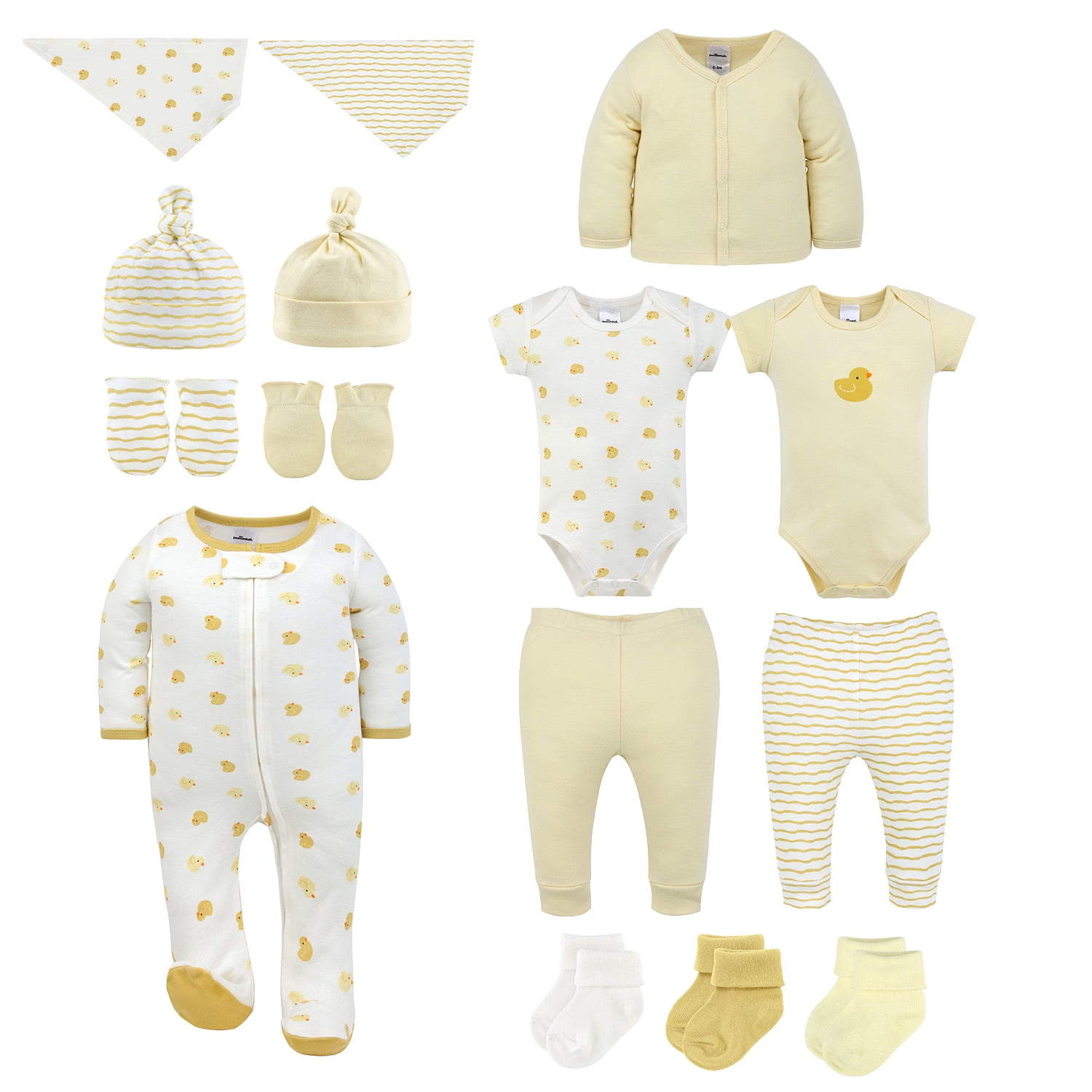 The Peanutshell Layette Gift Set, Lucky Ducky Baby Clothes with Bibs and Accessories, 0-3 Months, 15 Piece Set