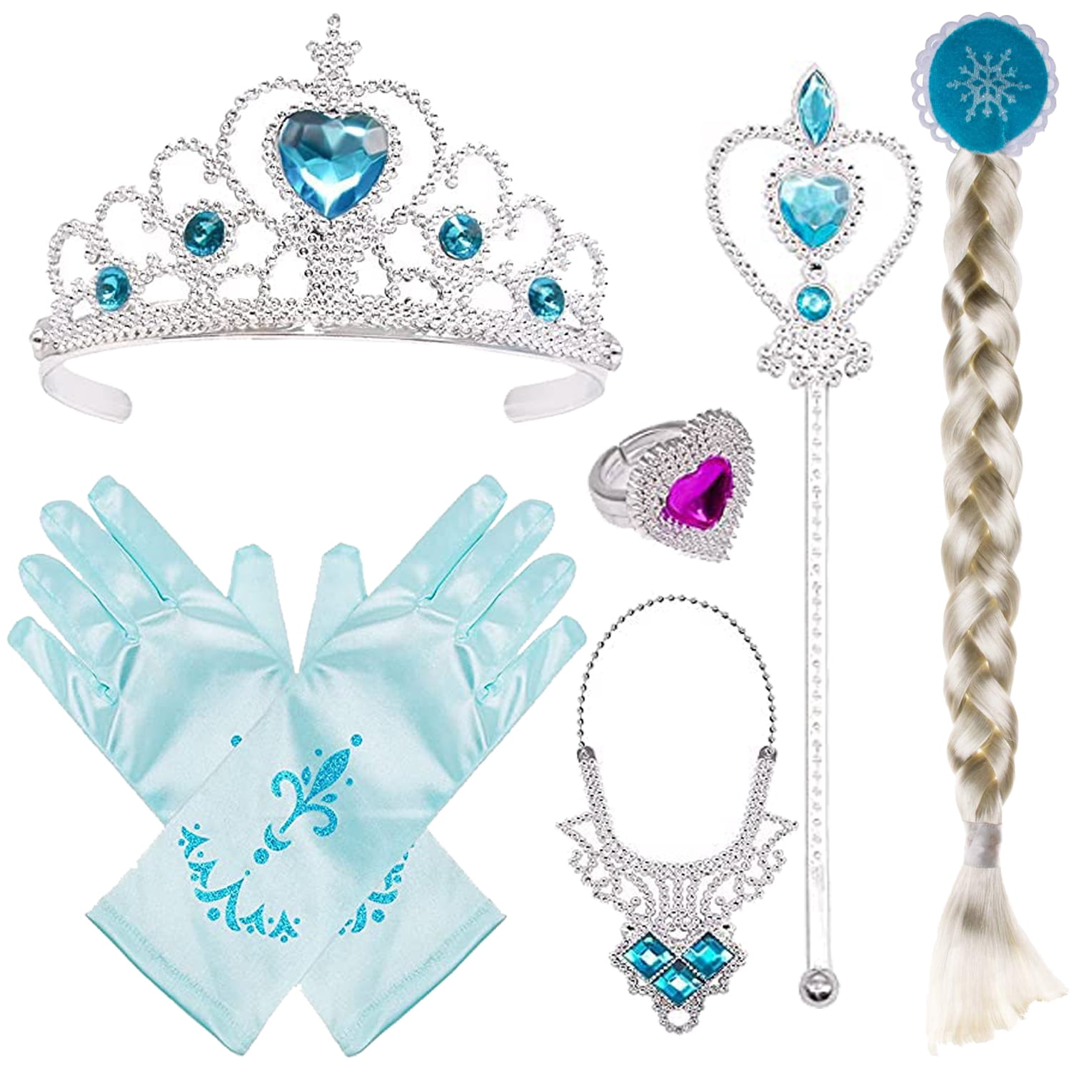 Blue Yansion Princess Dress Up Party Costume Accessories Belle Gift Set for Princess Cosplay Tiara,Wand and Gloves