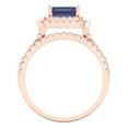 thumbnail image 4 of 3.05ct Brilliant Emerald Cut Blue Sapphire 14K Rose Gold Halo Solitaire with Accents Engagement Bridal Wedding Ring Band Set size 10.5, 4 of 7