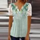 thumbnail image 1 of Camiseta de manga corta con cuello en V para mujer, remera Sexy con estampado de flores de retazos de encaje, camisetas holgadas para mujer 2023, 1 of 4