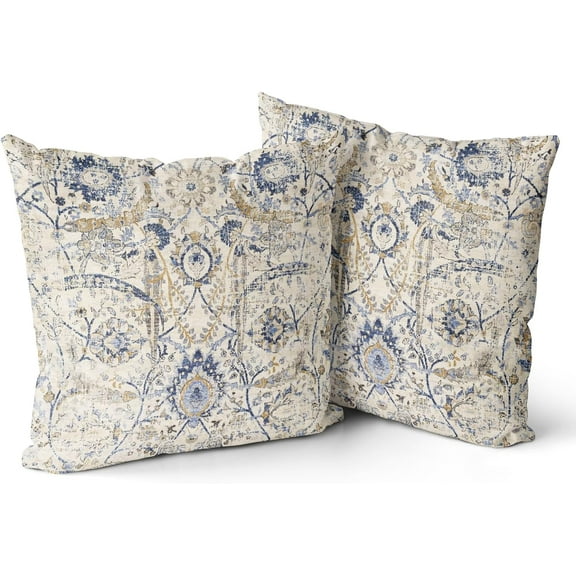 Ryan; Set of 2 Boho Pillow Covers 18x18 Inch Geometric Tribal Carpet Pattern Short Plush Throw Pillows Covers Yellow Blue Distressed Vintage Outdoor Decorative Cushion Covers