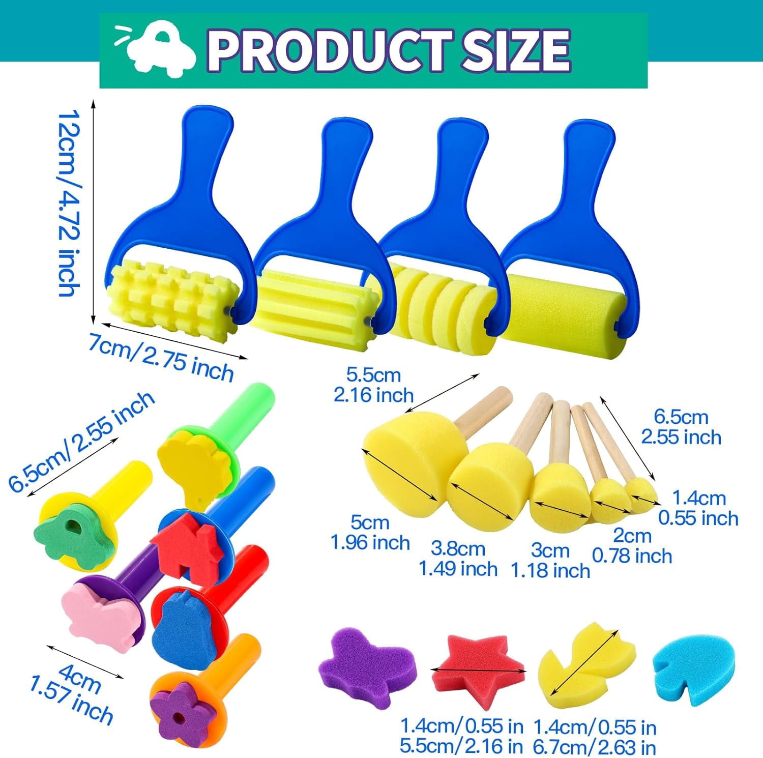 Paint Sponges for Kids, 39pcs Early Learning Toddlers Sponge Paint Brushes Stamps Foam Art Craft Drawing Tools
