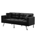 thumbnail image 2 of Velvet Futon Sofa Bed with 2 Pillows, Convertible Sofa Bed with Square Arms, Accent Loveseat Sofa with Adjustable Backrest, Upholstered Couch for Living Room Bedroom Small Spaces, Black, 2 of 7