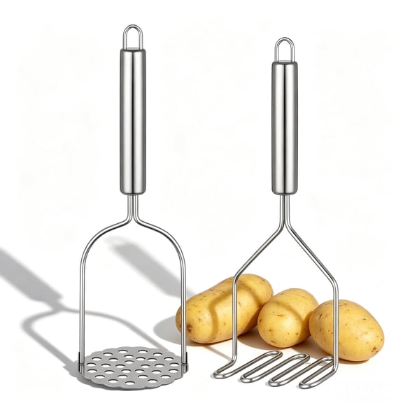 2-Pack Stainless Steel Potato Mashers, Zigzag Wire & Flat Plate Heads, Ergonomic Handle with Hanging Loop, Durable Rust-Resistant, for Potatoes, Vegetables, Avocado & Ground Meat