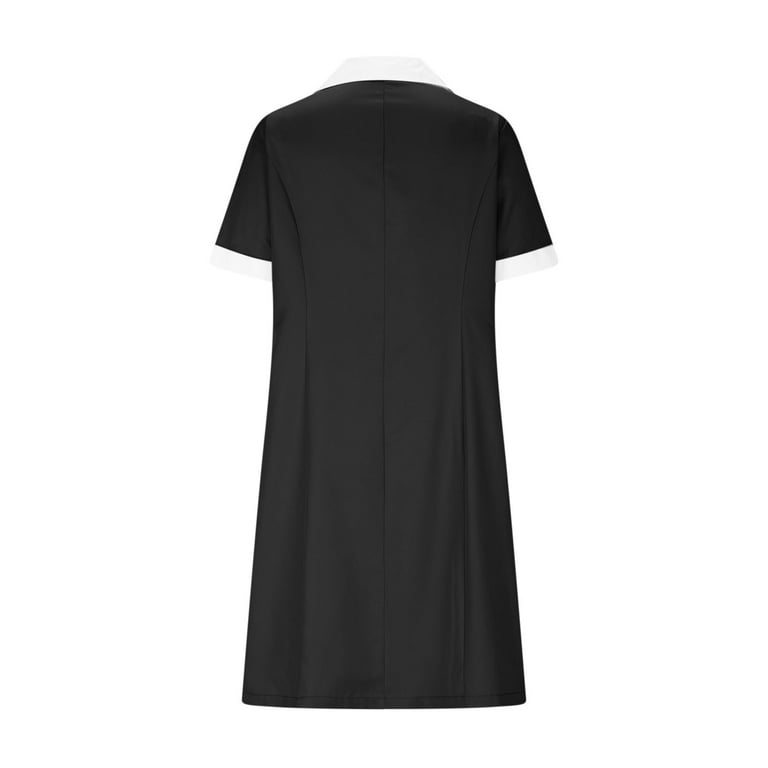 Horkkom Scrub Dress Short Sleeve V Neck Working Nurse Uniform Button Mini Dresses for Women Workwear with Pockets Black 2XL, Women's Horkkom Scrub Dress Short Sleeve V Neck Working Nurse Uniform Button Mini Dresses for Women Workwear with Pockets Black 2XL, Women's