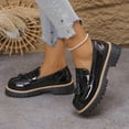 thumbnail image 6 of Womens Black Patent Faux Leather Platform Loafers with Tassel, Chunky Slip On Shoes, Comfortable Anti-Slip Sole,Size 6, 6 of 8