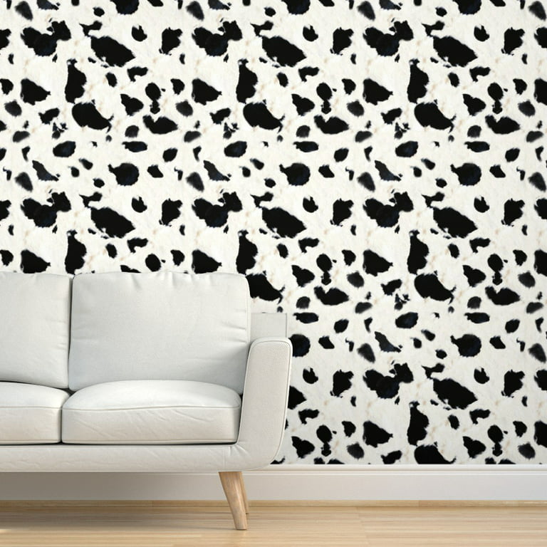 Removable Wallpaper 6ft x 2ft - Cow Print Animal Black White Modern Custom  Pre-pasted Wallpaper by Spoonflower 