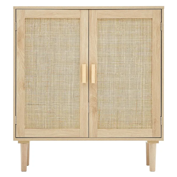 Natural Rattan Storage Cabinet with Magnetic Doors and Adjustable Shelves,Ideal Sideboard for Hallway,Entryway,Living Room,or Kitchen