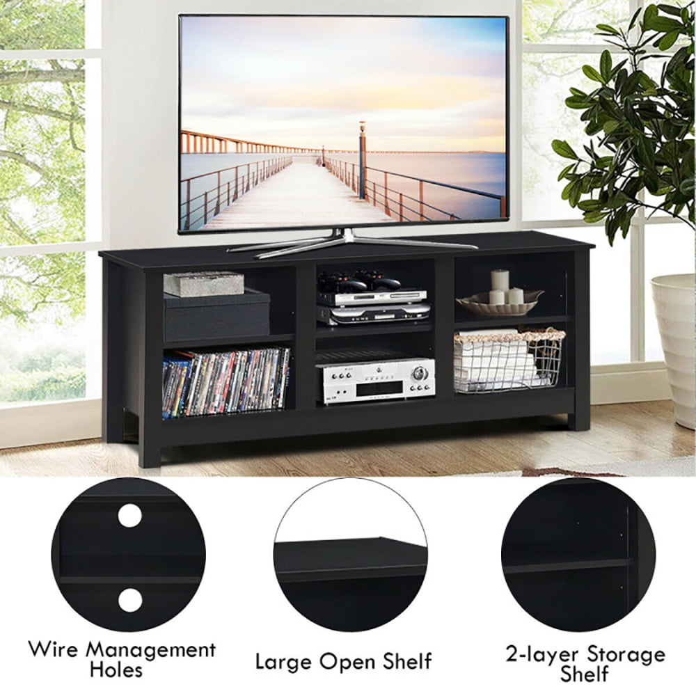 Finihen TV Stand, TV Cabinet, 60 Inch Entertainment TV Stand Cabinet, Media Entertainment Center with Storage, for Living Room, Bedroom, Black