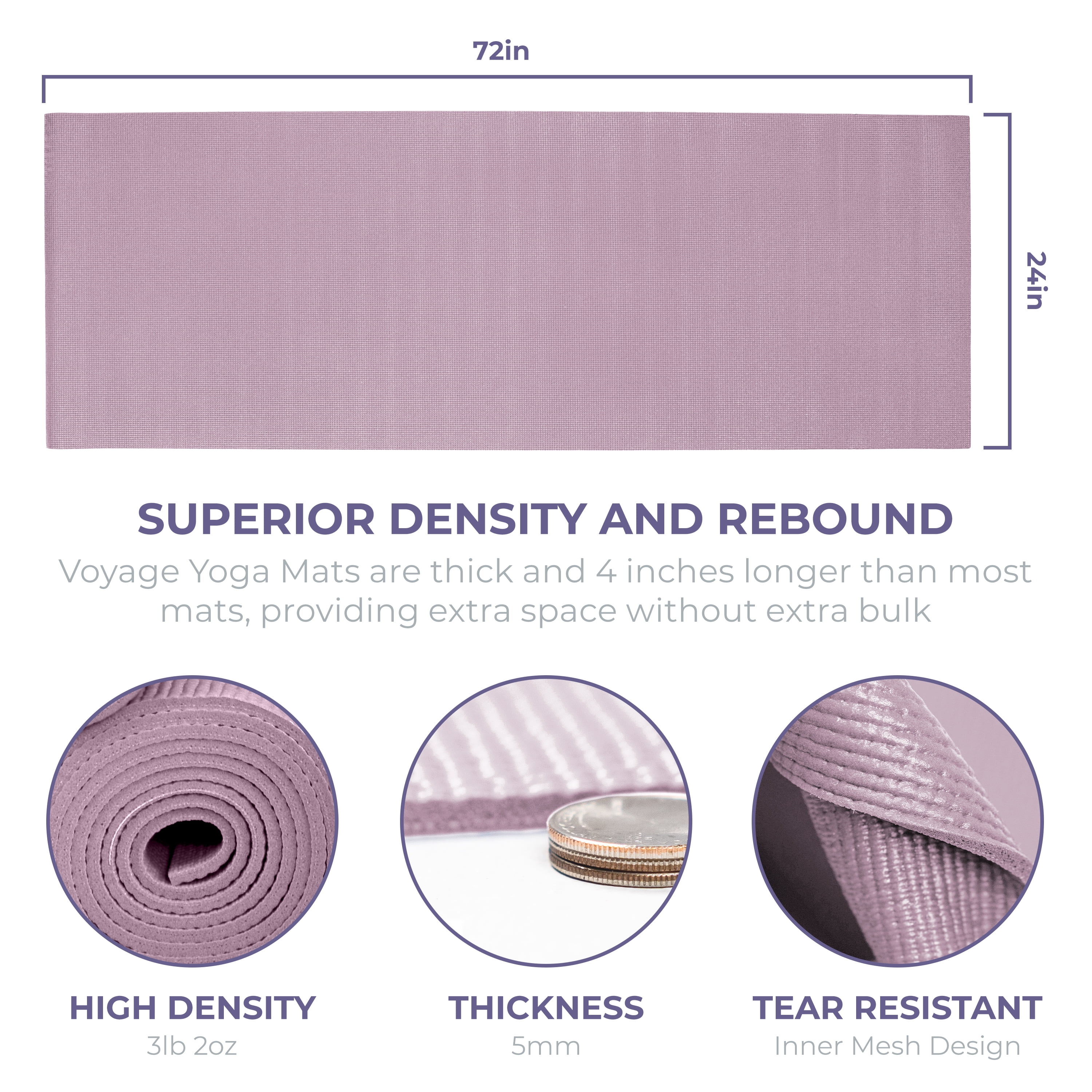 Sunshine Yoga Voyage Yoga Mat, Studio and Gym Bulk Yoga Mats, Durable, Anti-Tear, 72" x 24" x 5mm, 6 Pack, Calm Studio Assorted
