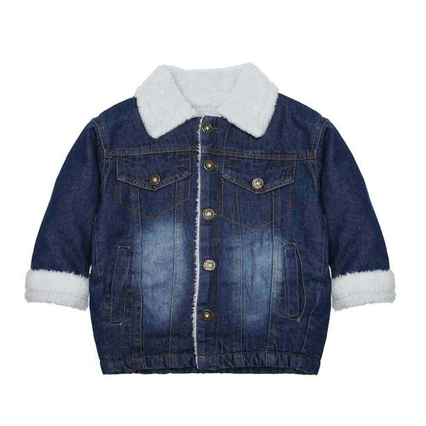 dailooas Winter Unisex Children Denim Warm Clothing Kids Thicken Coat Outwear(100cm)-181237.01