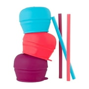 Boon Snug Silicone Sippy Cup Lids & Straws Make Any Cup A Sippy Cup, Pink, Purple & Blue, 3 Pk