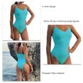 thumbnail image 4 of Traje de baño para mujer Cuello en V Ajustar correas espaguetis Color puro Corte alto Traje de baño de una pieza Verde claro M, 4 of 5
