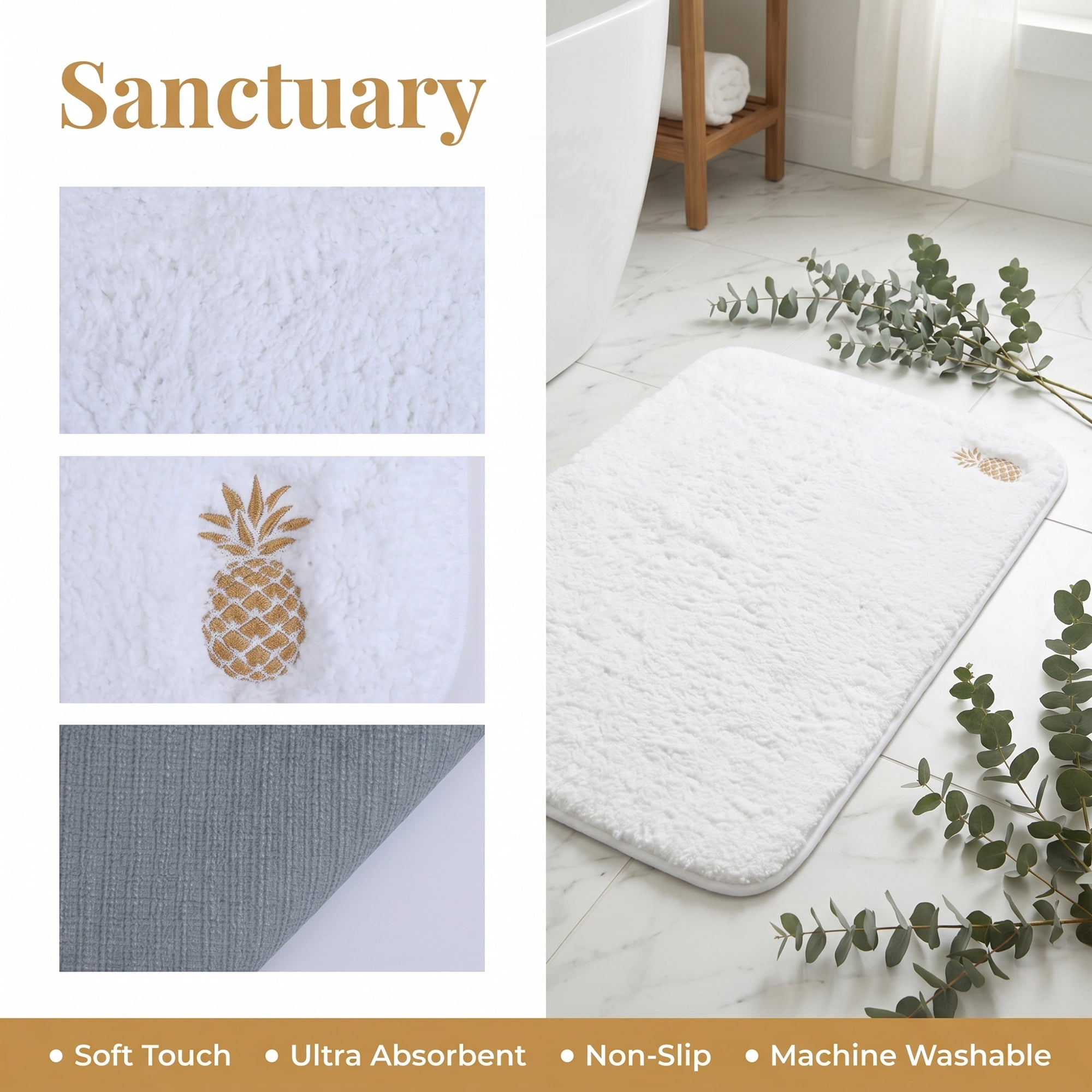 Unique Bargains High-End Plush Absorbent Microfiber Bath Mat White Pineapple 32" x 20"