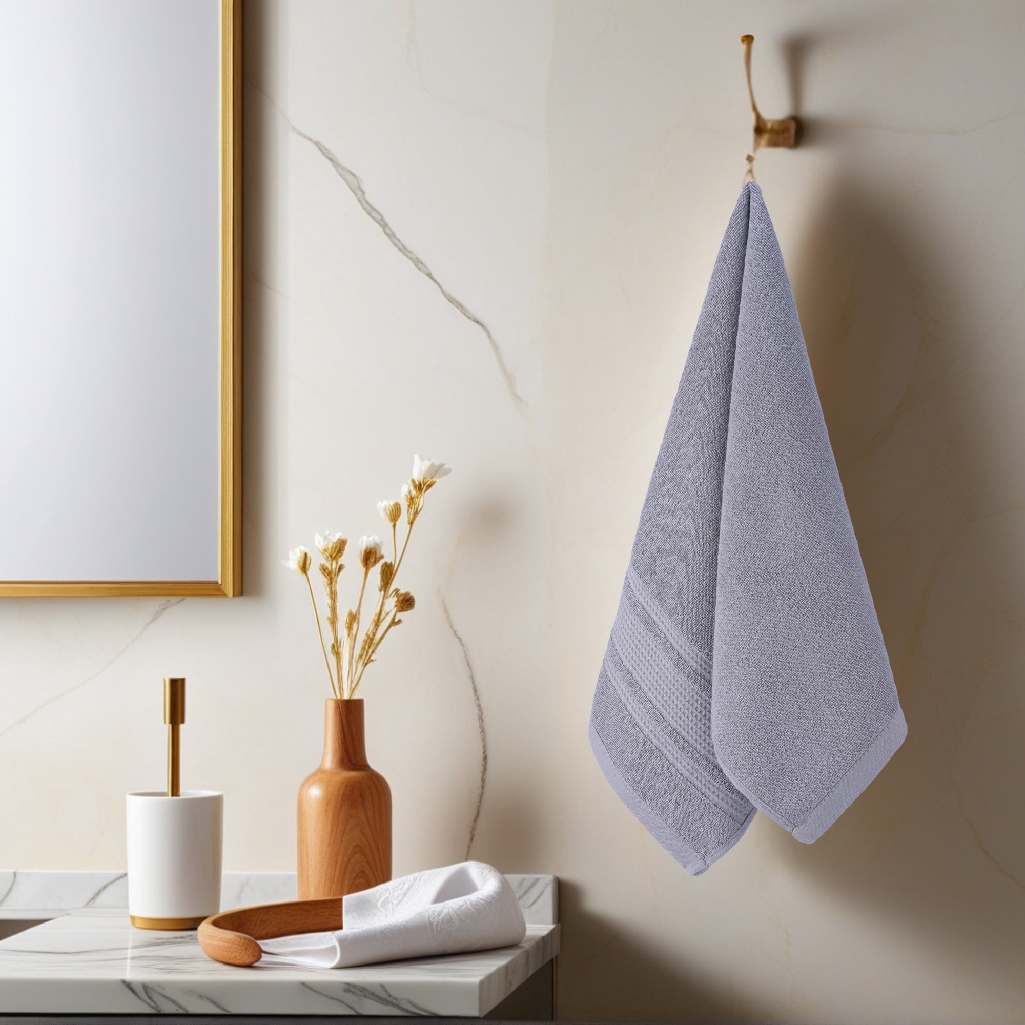 Unique Bargains 3 Pcs Solid Soft Hand Towels Grey/Brown 13" x 29"/6" x 15"