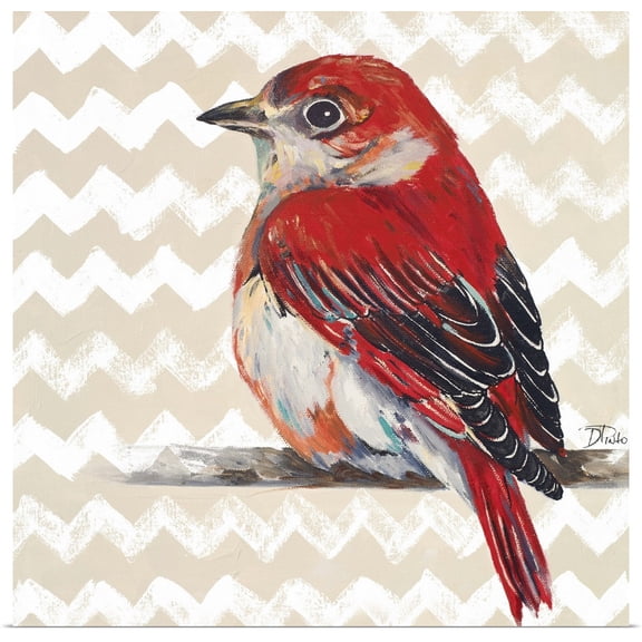 Great BIG Canvas | Rolled Patricia Pinto Poster Print entitled Cheveron Baby Red Bird II