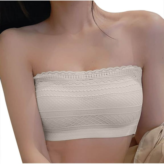 fatyb Womens Wireless Bars Floral Lace Bandeau Bra Comfort Padded Tube Top Bras with Adjustable Straps