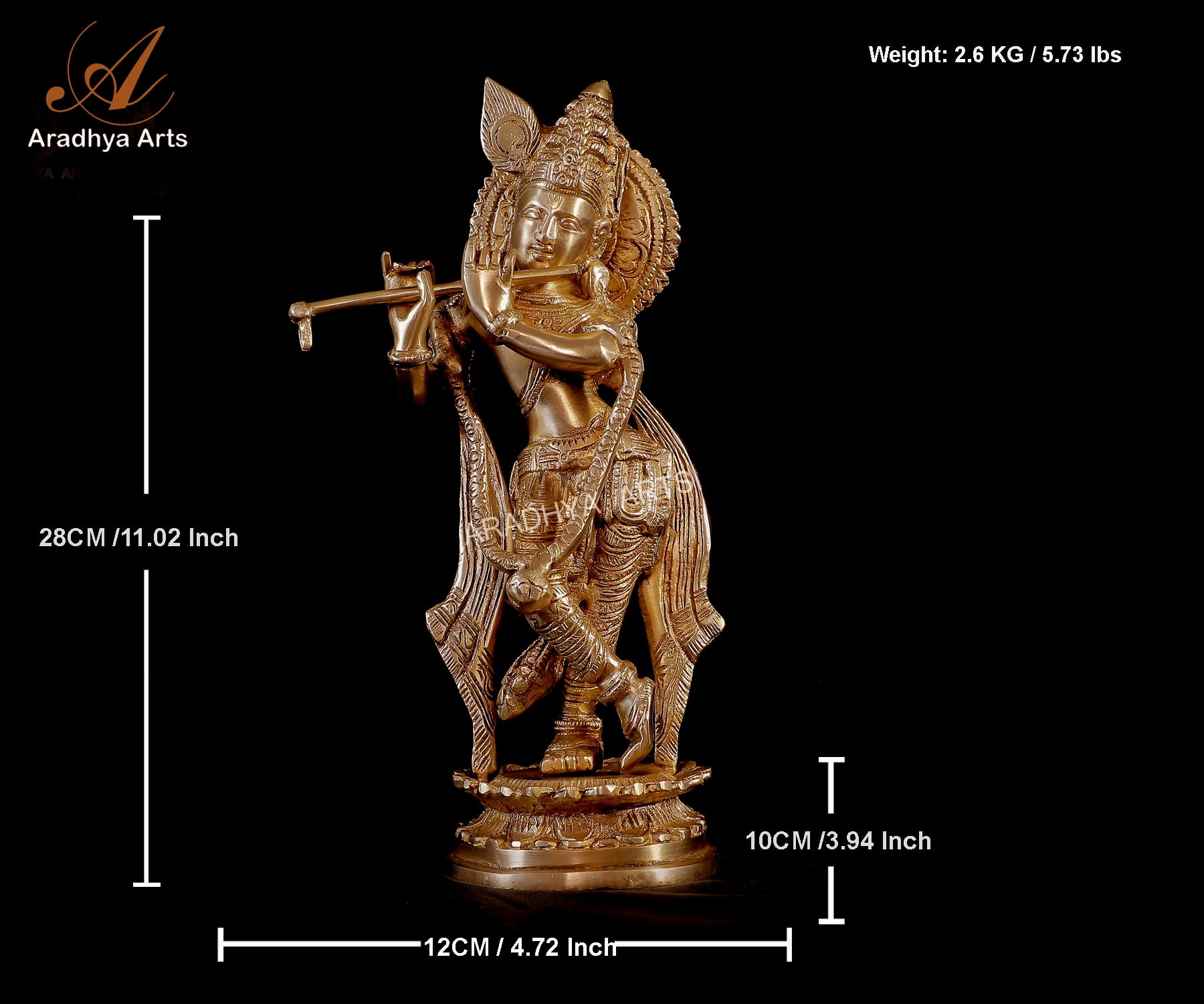Aradhya Art Flute Playing Krishan made in Brass Height  28 CM for Temple  Home Décor office and Gifts