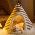 thumbnail image 5 of Teepee Enclosed Cat Cave Bed, Soft Polyester Warm Pet Teepee Tent Nest, Enclosed Hideaway House for Small Kitten Puppy Indoor Rest (Brown S), 5 of 9