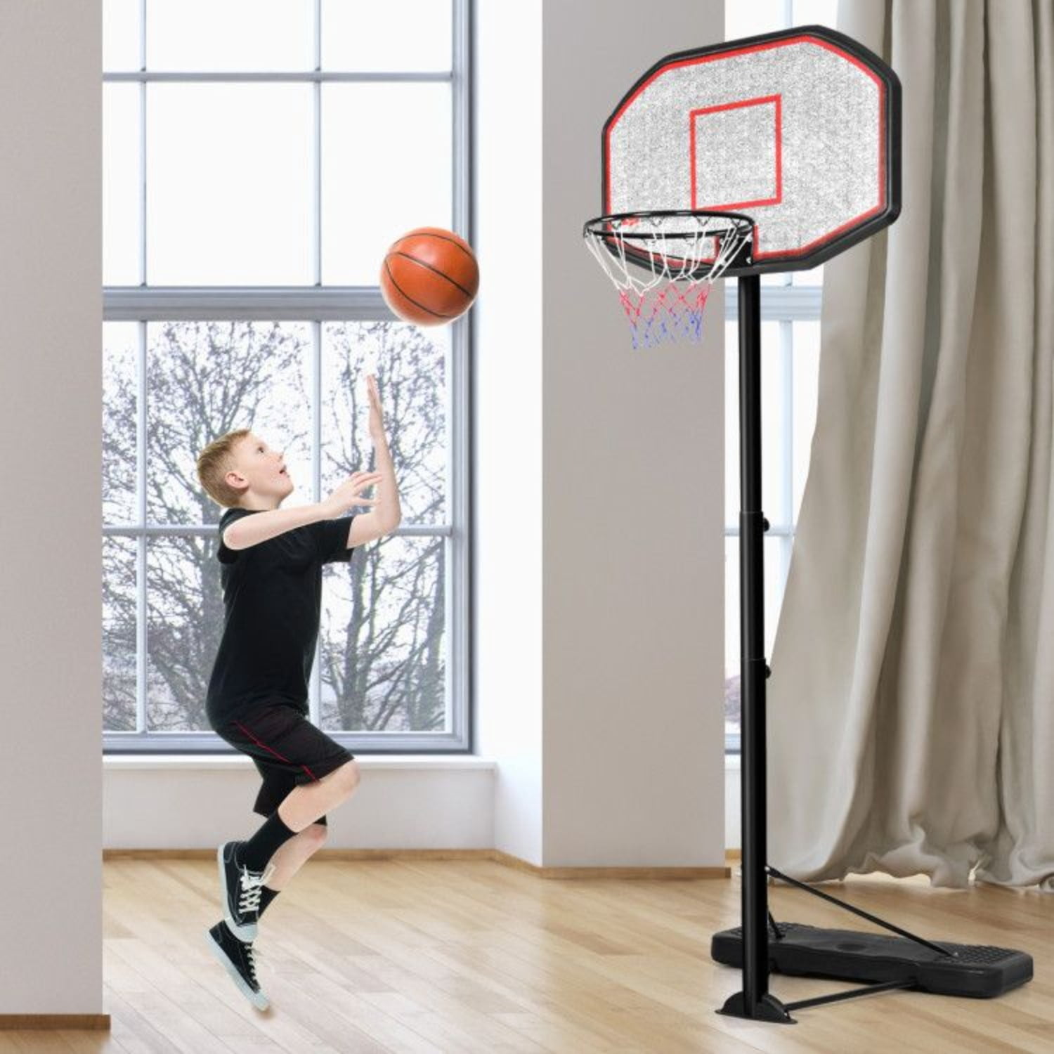 43 Inch Height Adjustable Portable Basketball Hoop Indoor Outdoor with Wheels Stable Base