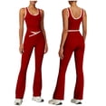 thumbnail image 3 of Frostluinai 2 Piece Workout Sets for Women High Waist Yoga Flare Legging with Color Block Sport Tank Tops for Athletic Gym Outfits Red L, 3 of 8