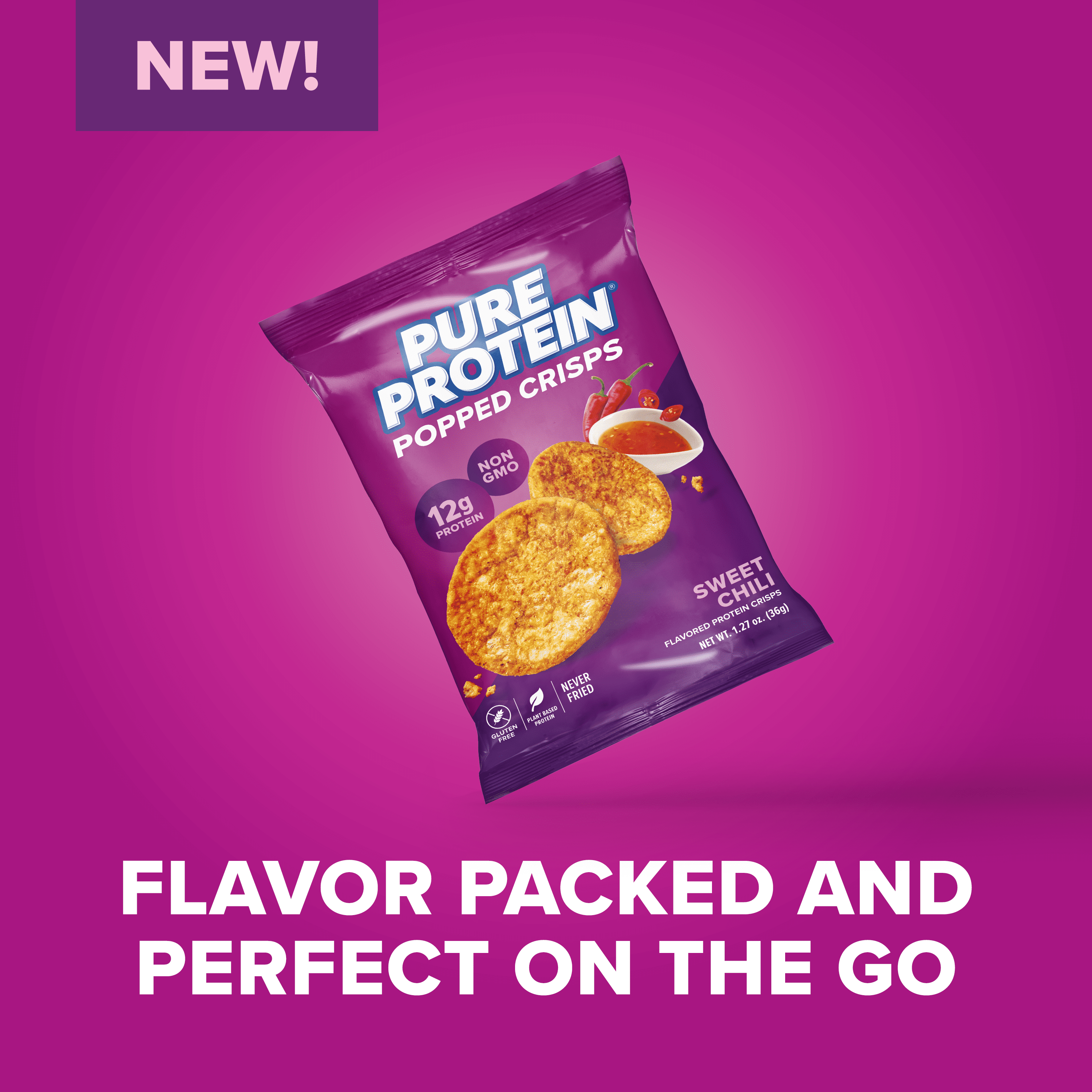 Pure Protein Popped Crisps, Sweet Chili Flavor Chips, 8 Count Box
