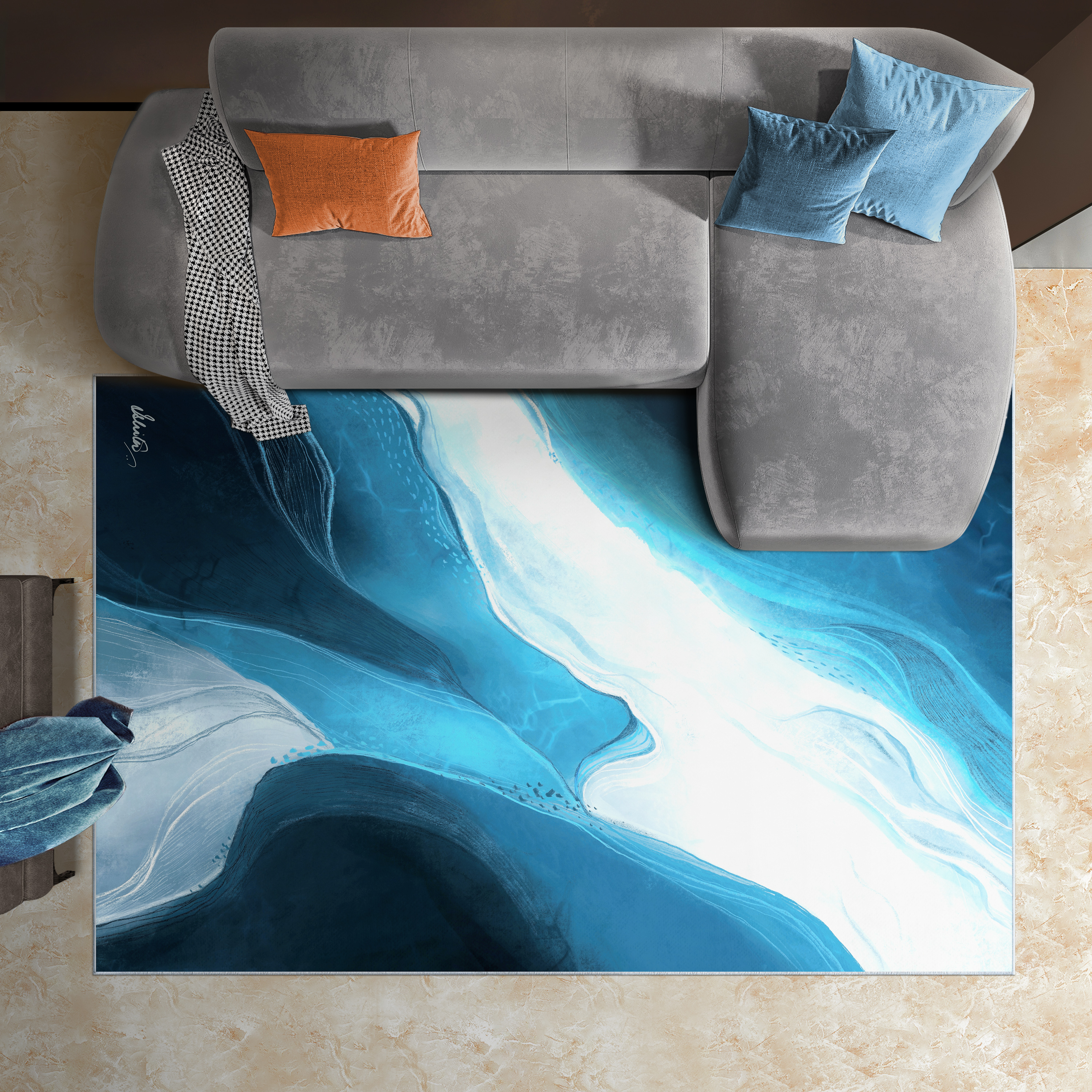 Ethereal Iceberg Washable Abstract Art Area Rug size 5'x8', Power-loomed, Heavenly Softness with Non-Slipping Backing