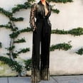 thumbnail image 2 of TAIAOJING Women's Jumpsuit Lapel Deep V Lace Stitching Bell Bottoms Jumpsuit, 2 of 5