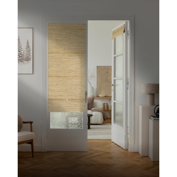 GoDear Design 99.99% Blackout Magnetic Roman Shades, No Drill Cordless Woven Fabric Blinds for Windows, Doors, Bedroom, Living Room & Kitchen, Therma