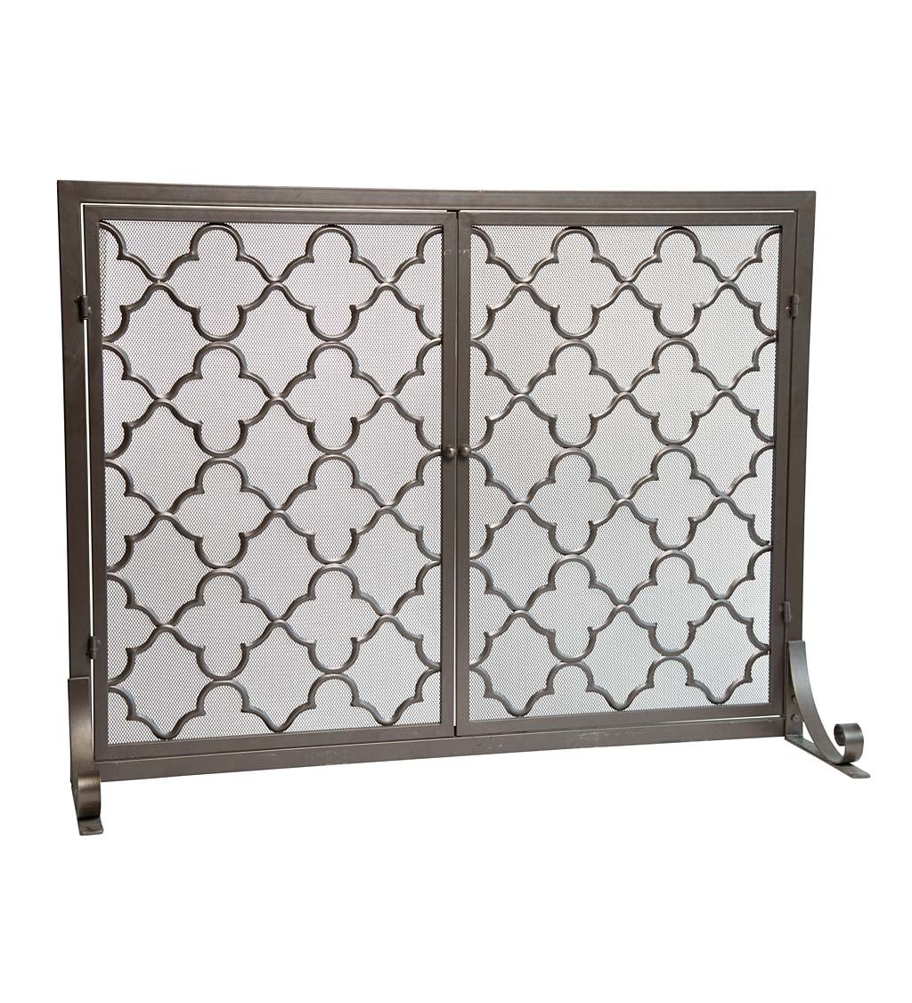 Photo 1 of Large Geometric Fireplace Fire Screen with Doors, 44W x 33H, Bronze