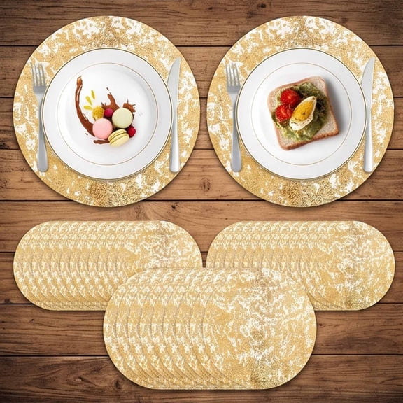 100Pcs Gold Placemats 13 Inch Round Gold Foil Mesh Pressed Table Doilies for Home Decoration Dining Wedding Birthday Party