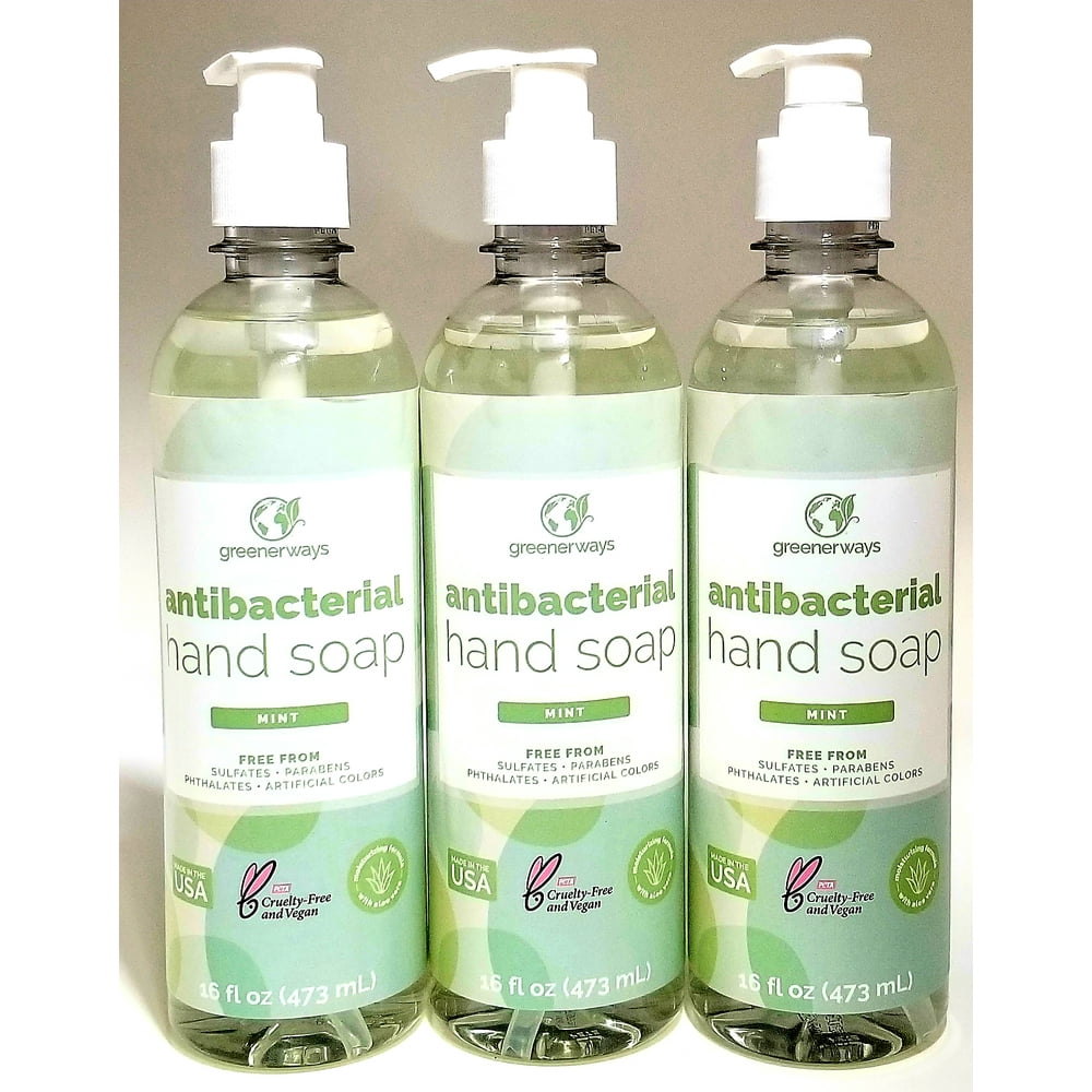 Greenerways Mint Antibacterial Liquid Hand Soap with Pump and Soothing Aloe Vera 16 fl oz (3