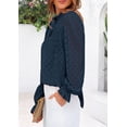 thumbnail image 3 of Blusa PRETTYGARDEN de encaje de manga larga con ojales para mujer, azul marino, 3 of 8