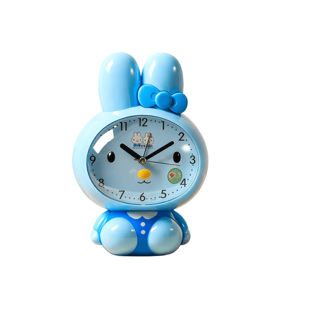 Reloj despertador con forma de conejito azul que canta y habla con luz nocturna