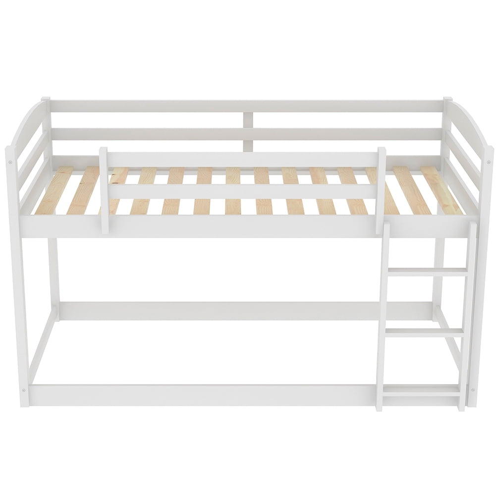 Kadyn Solid Wood Twin Bunk Bed with Ladder and Safety Rail, White Kadyn Solid Wood Twin Bunk Bed with Ladder and Safety Rail, White