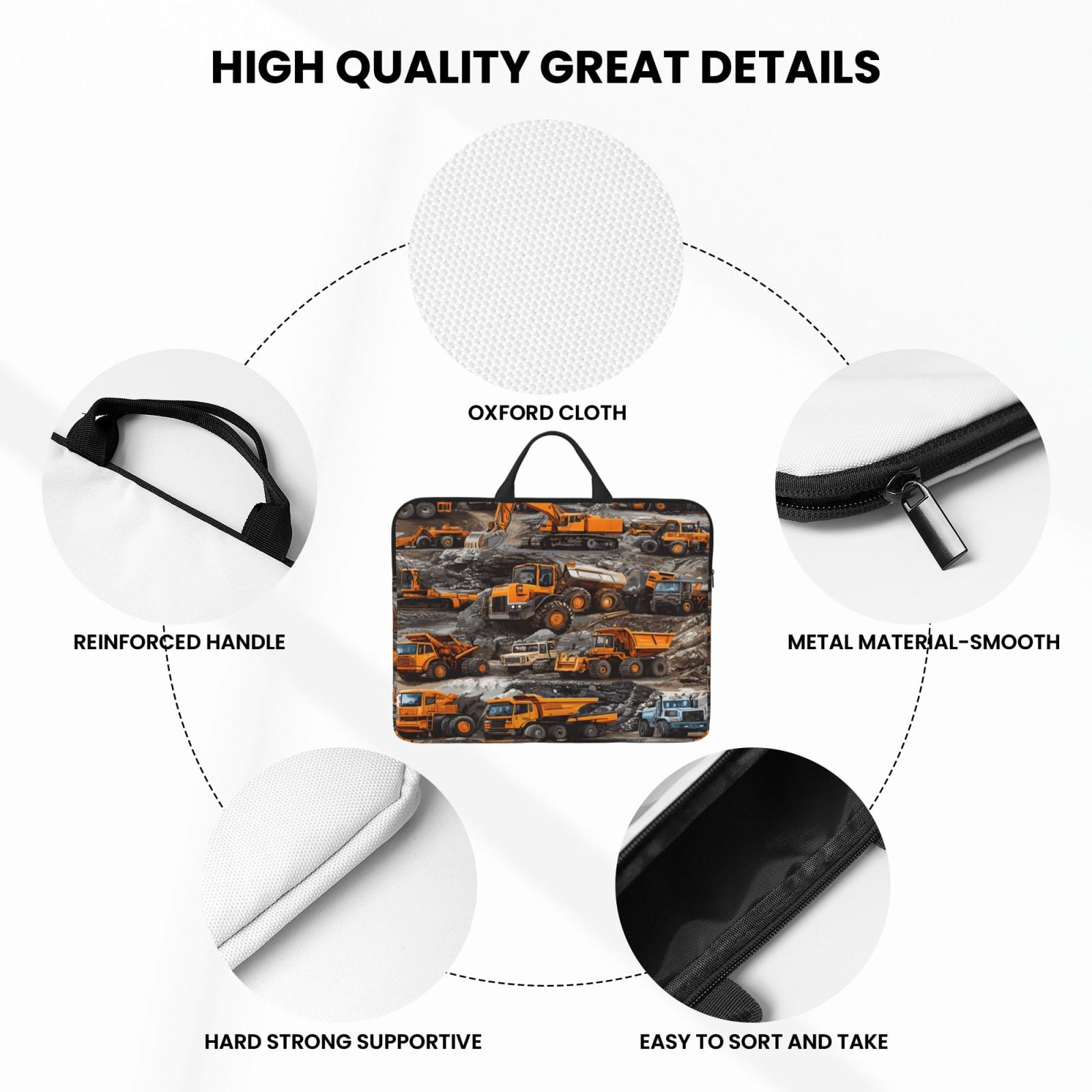 Laptop Sleeve Bag For Women Men 14inch Waterproof Durable Protective Computer Carrying Cover Handle Laptop Case Bag Engineering Vehicle