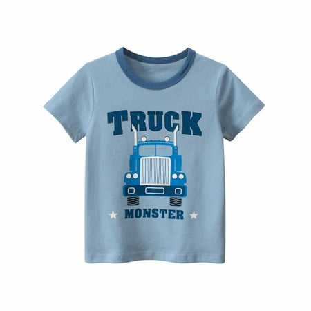 

Jsezml Toddler Baby Boy Truck Letter Print Summer T Shirt Kids Short Sleeve Tops Cute Cartoon Casual Playwear