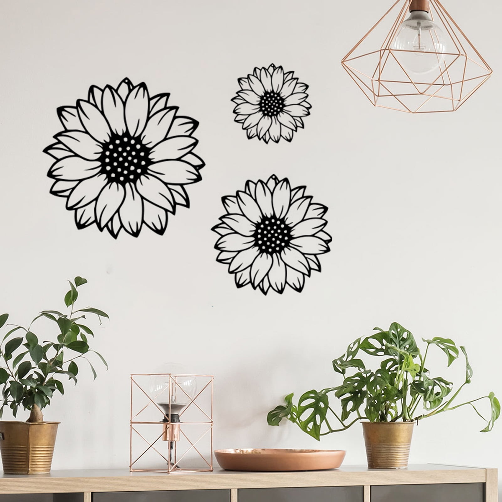 Honrane 3Pcs/Set Metal Sunflower Wall Decoration: Black Hollow Flower ...