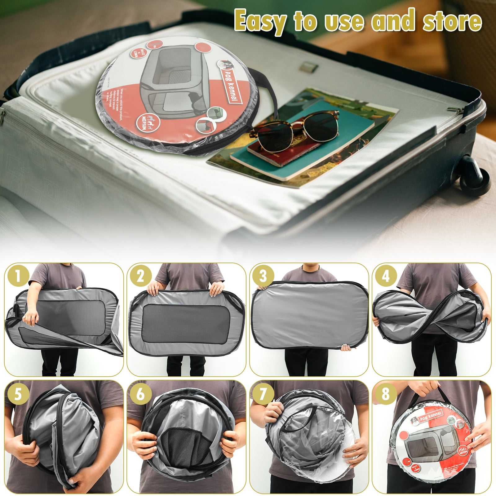 Jetcloudlive Dog Travel Crate Foldable Pop Up Dog Crate with Storage Bag 36.6×20.5×20.5 Inch Travel Pet Kennel Small Dog Tent Crates Cage Portable Puppy Seat Kennel for Indoor Outdoor Puppy Cat
