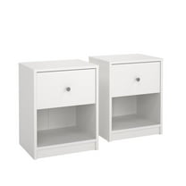 Tvilum Studio 1 Drawer and 1 Shelf Bedroom Nightstand for Adults- Set of 2, White