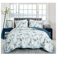 thumbnail image 2 of Monica 3-Piece Tropical Floral Quilt Set King - Blue Gray White Textured Floral Printed Microfiber Lightweight Bedspread Set for All Season, 2 of 9